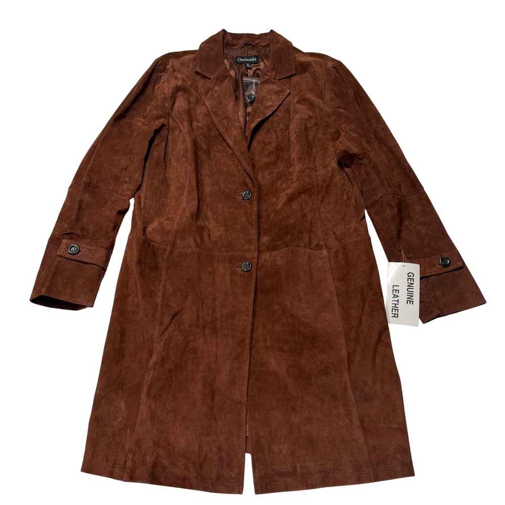 Chadwicks Women's Size 18 NWT Brown 100% Genuine Leather Suede Longline Coat
